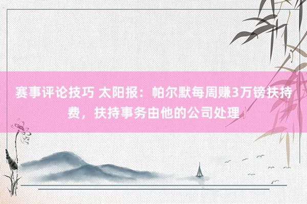 赛事评论技巧 太阳报：帕尔默每周赚3万镑扶持费，扶持事务由他的公司处理