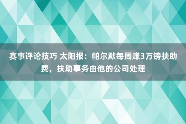 赛事评论技巧 太阳报：帕尔默每周赚3万镑扶助费，扶助事务由他的公司处理