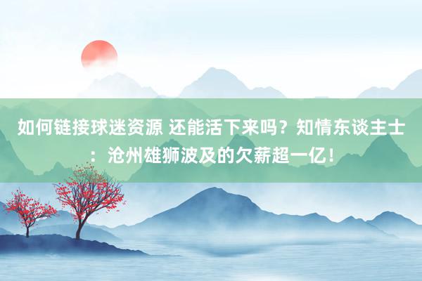 如何链接球迷资源 还能活下来吗？知情东谈主士：沧州雄狮波及的欠薪超一亿！